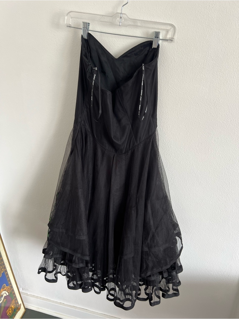 VTG Betsey Johnson Black Floral Embroidered Tulle Dress - Picture 4 of 7